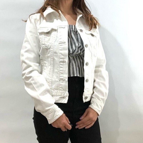 Old‎ Navy White Semi Distressed Denim Jacket Small Size - Picture 1 of 9